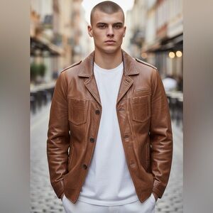 Derimod Vintage 100% Leather UNISEX Stitched Blazer Size M